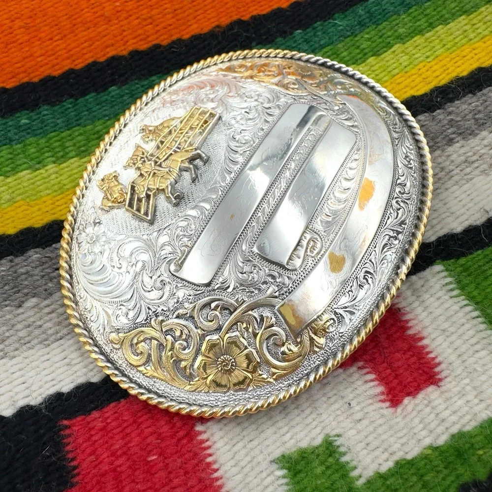 VTG Award Design Medals Oval German Silver Western Trophy Belt Buckle Inscribed